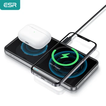 ESR 2-i-1 Trådløs Oplader til iPhone 12 10W Magnetiske Hurtig Trådløs Opladning til iWatch Understøtter Magnetisk Oplader til iPhone 12