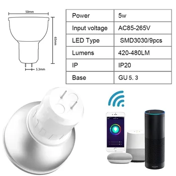 Boaz-EF Smart Wifi Spotlight Pære Lampe GU5.3 Smart Led-Lys Smartlife Fjernbetjening Alexa Echo Google Startside IFTTT Tuya Smart