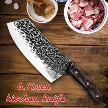 Hånd Smedet Hammer Mønster køkkenkniv Kinesiske Køkken 5Cr15 Rustfrit Stål Hakke og snitte Kniv Skarp køkkenkniv
