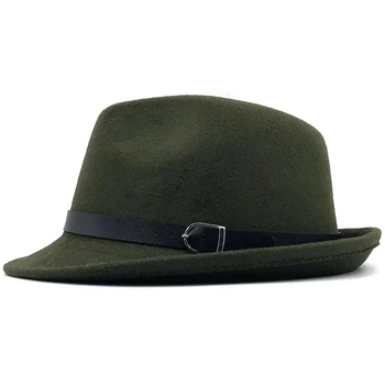 Enkel uld grøn fedora hatte til mænd, kvinder Jazz cap casual sun top hat Efteråret rejser bowlerhat hat