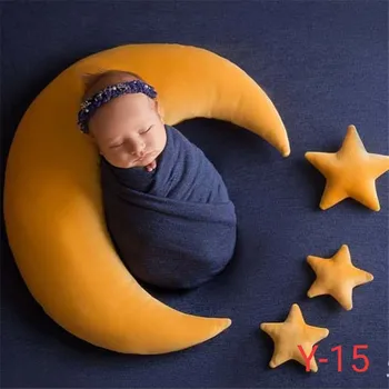 1 sæt nyfødte baby fotografering rekvisitter moon-formede puder med 4 stjerner og hatte fuld-moon baby foto skyde tilbehør