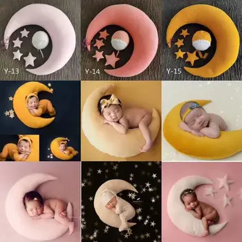 1 sæt nyfødte baby fotografering rekvisitter moon-formede puder med 4 stjerner og hatte fuld-moon baby foto skyde tilbehør