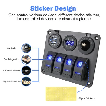 4 Bande LEDET Rocker Switch Panel Digital Voltmeter Circuit Breaker Aluminium Panel Dual USB Port Vandtæt Indvendigt Tilbehør