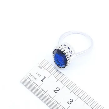 925 Sølv med Blå Safir Smykker Sæt til Kvinder Gratis Gave Ring, Halskæde Vedhæng Bryllup Smykker