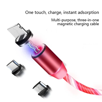 IOS / C-type / Mikro-USB-stik smart phone LED lys magnetisk opladning line elbow plug 360 graders mobiltelefon opladning line
