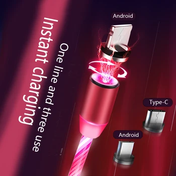IOS / C-type / Mikro-USB-stik smart phone LED lys magnetisk opladning line elbow plug 360 graders mobiltelefon opladning line