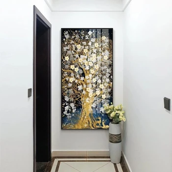 Abstract Golden Tree Blomster Lærred Maleri, der Flyder Store Maling Hjorte Maleri til stuen Nordiske Væg Kunst, Indretning Tableauer
