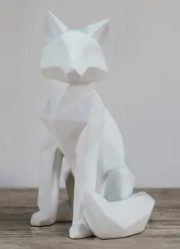 Enkle Hvide Abstrakte Geometriske Fox Skulptur Ornamenter Moderne Hjem Dekorationer Dyr Statuer