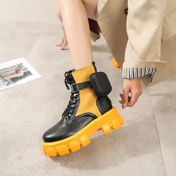 2020 Nye Chunky Støvler Mode Lomme Platform Støvler Kvinder Ankel Støvler Kvindelige Eneste Pose Ankel Støvler Kvinder Botas Mujer Plus Størrelse