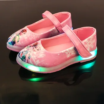 Disney frosne nye piger sandaler med LED lys 2018 3D læder sko Cartoon sko Europa størrelse 26-30