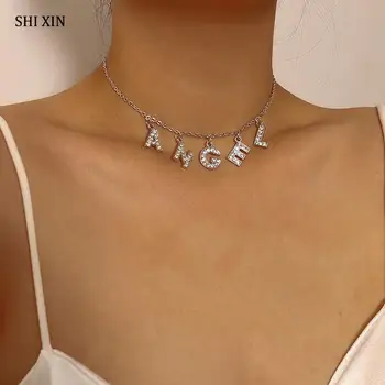 SHIXIN Hip Hop Crystal Brev Choker Halskæde til Kvinder/Pige Mode Angel Rhinestones Halskæde 2020 Fashion Kort Choker Krave