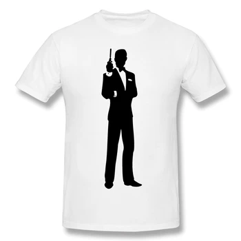 Hemmelig Agent Sort Silhuet T-Shirt Hvid 007 trykt Tshirt Sommeren store t-shirts