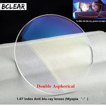 BCLEAR 1.67 høj indeks Dobbelt Asfærisk anti blue ray linser enkelt syn linse Nærsynethed blå lys øjne beskyttelse briller tynd
