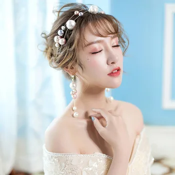 Korean Farve stor perle Fremhæve Pearl Bløde Hårbånd kvinder fest middag hårsmykker hoved tilbehør kvinder Bruden Bryllup Tiara