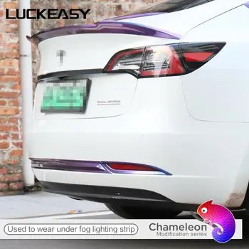 LUCKEASY Udvendige ændring ABS bil bageste tågelygter Dekoration strip for Tesla Model3 2017-2020 stjernehimmel kamæleon-serien