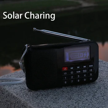 Solar Bærbare FM-Lomme Radio Højttaler Musik Afspiller med Lommelygte,Sleep Timer, Støtte TF Kort