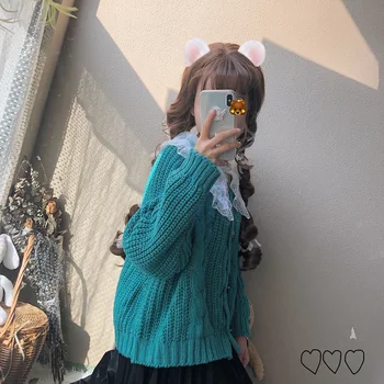 Overdimensionerede Japansk Preppy Stil 2020 Efterår Og Vinter Kvinder Trøjer Solid Varm, Løs Cardigan Kawaii Lolita Kort Overtøj