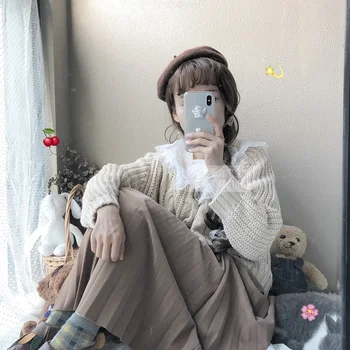 Overdimensionerede Japansk Preppy Stil 2020 Efterår Og Vinter Kvinder Trøjer Solid Varm, Løs Cardigan Kawaii Lolita Kort Overtøj