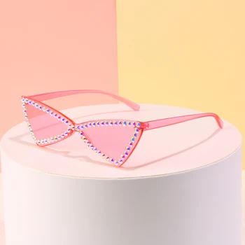 Peekaboo rhinestones kvinder uindfattede solbriller cat eye luksus candy farve lilla pink vintage solbriller kvindelige dekoration