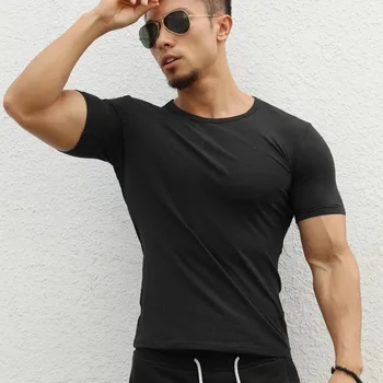 V986-Workout fitness mænd kortærmet t-shirt mænd termisk muskel bodybuilding bære kompression Elastisk Slim-initiativet tøj