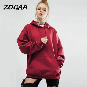 ZOGAA Grundlæggende Hættetrøjer Til Kvinder Streetwear Kvindelige Efteråret Solid Farve Hættetrøjer Casual Sweatshirt 2019 Nye Hip Pop Toppe