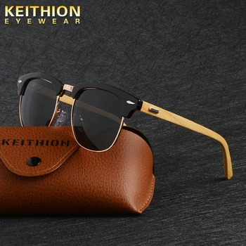 KEITHION Brand Design Solbriller kvinder Polariseret Vintage Runde Bambus Ben Farve Briller Kvinde Mand sol briller Uv400