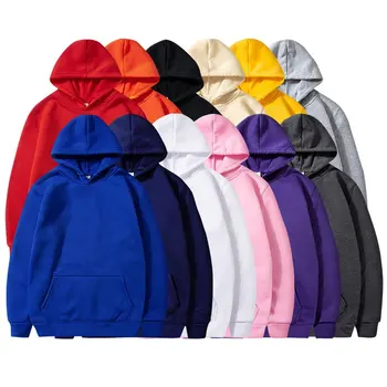 Harajuku Hættetrøjer Solid Farve Hætteklædte Toppe Kvinder Mænd O Neck Sweatshirt langærmet Winter Plus Velvet Tykkere Pels Streetwear