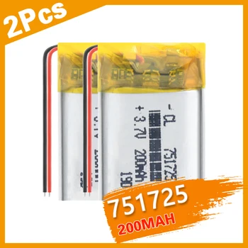 2STK Lithium-Polymer-3,7 V 200mAh 751725 Li-Po-Li-ion Genopladeligt Batteri Lipo Celler til DVR GPS, MP3-MP4, Bluetooth Headset