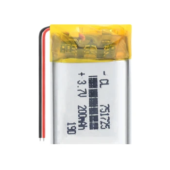 2STK Lithium-Polymer-3,7 V 200mAh 751725 Li-Po-Li-ion Genopladeligt Batteri Lipo Celler til DVR GPS, MP3-MP4, Bluetooth Headset