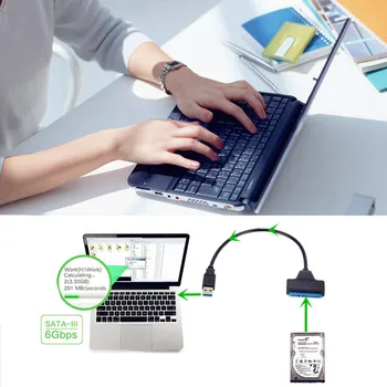 USB 3.0 og SATA-Kablet til Sata til USB 3.0 Adapter Op til 6 Gbps Støtte 2,5 Inches Eksterne HDD til SSD Harddisk, 22-Pin Sata III Kabel