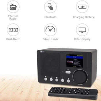 Radio Internet WiFi, Bærbar Digital Radio med Genopladeligt Batteri Bluetooth-Modtager, 2,4-Tommer farvedisplay