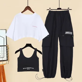 Kvinder Træningsdragt, 2 delt Sæt Hip Hop Afgrøde Top Bukser Mode Kvindelige Casual Sports Harajuku Stil To-piece Suit Kvinder Toppe