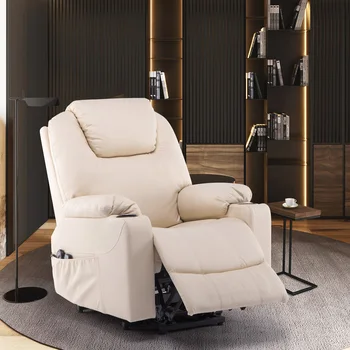 Furgle Power Lift Hvilestol Imiteret Læder Elektrisk Massage Varme og Vibration for Ældre stue Lounge Massage Sofa