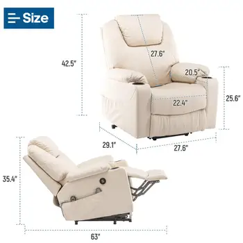 Furgle Power Lift Hvilestol Imiteret Læder Elektrisk Massage Varme og Vibration for Ældre stue Lounge Massage Sofa