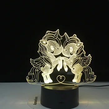 Unicorn Tvillinger Lampe Nat Lys 3D Led-Lampe Nat Lys LED Nat Lys Indretning Led Lampe Led Tryk Lys Barn Lampe Dropship