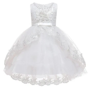 Blomst pige fødselsdag bolden perlebesat hale bryllup kjole hvid kjole pige Prinsesse formelle Eukaristien part hale kjole