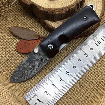 Nye Damaskus lomme kniv bærbare mini folde knive vigtigste værktøjer Håndlavet stål + træ håndtag og udendørs jagt EDC Top facas