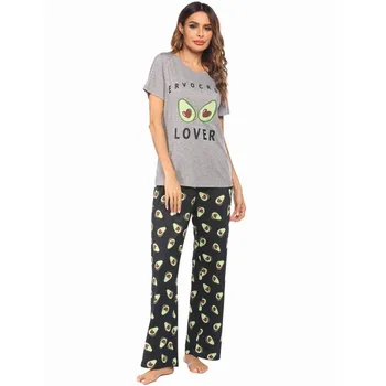 2-delt Pyjamas Sæt Avocado mønster Casual Nattøj Sove Toppe+Lange Bukser til Kvinder Pyjamas FORÅR & EFTERÅR Hjem Tøj