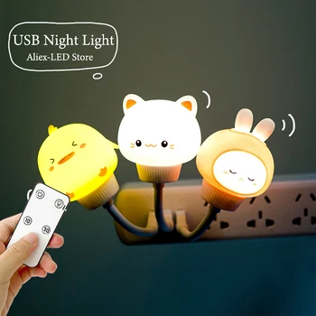 LED Søde Børn Nat Lys USB-Dekoration Nat Lampe Fjernbetjening Bære/Kat Indretning Lys for Børne Soveværelse Tegnefilm sengelampe