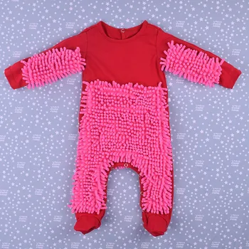 Baby Mop Footsies Tøj Lala jersey med lange ærmer Gennemgang Tøj Buksedragt One-Piece Suit Bomuld Spædbarn Rengøring Mop Passer til