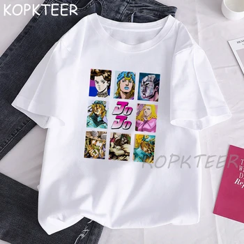 T-Shirt til Kvinder Jojo Bizar Retro Japansk Anime Tegnefilm Josuke og Okuyasu Print Kawaii Tshirt Summer Harajuku Casual T-Shirt