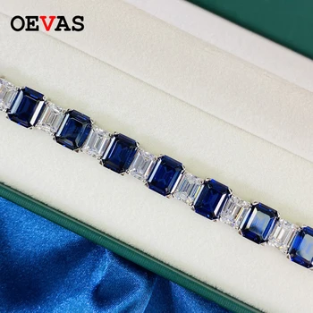 OEVAS 925 sterling Sølv Sparkling Safir Fuld High Carbon Diamant 17cm Armbånd Til Kvinder bryllupsfest Fine Smykker
