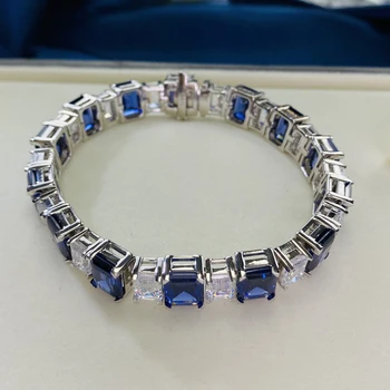 OEVAS 925 sterling Sølv Sparkling Safir Fuld High Carbon Diamant 17cm Armbånd Til Kvinder bryllupsfest Fine Smykker