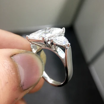 AEAW 925 Sølv Grøn Radiant Cut Moissanite Engagement Ring 4ct 8x10mm Center med Billioner Jubilæum Ring for Kvinder