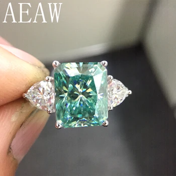 AEAW 925 Sølv Grøn Radiant Cut Moissanite Engagement Ring 4ct 8x10mm Center med Billioner Jubilæum Ring for Kvinder