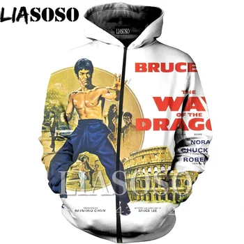 LIASOSO Hoodie 3D-Print Homme Mænd Kvinder Kung Fu Top Harajuku Bruce Lee Sweatshirt Sjove Shirt Lynlås Animationsfilm Fashion Hættetrøjer E565