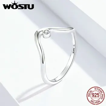 WOSTU Minimalistisk Bølger Ringe 925 Sterling Sølv Strålende Zircon Kærlighed Ring Finger For Kvinder Bryllup Elegance Smykker FIR650