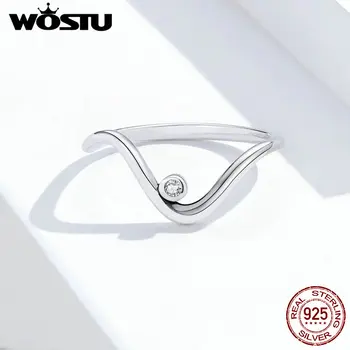 WOSTU Minimalistisk Bølger Ringe 925 Sterling Sølv Strålende Zircon Kærlighed Ring Finger For Kvinder Bryllup Elegance Smykker FIR650