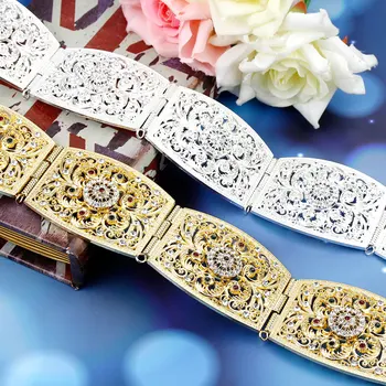 SUNSPICEMS Marokko Kvinder Kaftan Bælte Fyldt Krystal Metal Talje Kæde arabisk Bryllup Smykker, Guld-Farve-Pladsen-Knappen Bælte