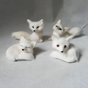 Det virkelige liv toy fox model håndværk,plast&pels hvid fox om 9-12 cm et parti / 4 stykker,boligindretning toy Xmas gave w0086